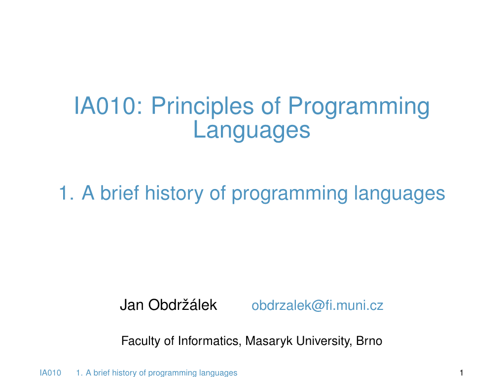 IA010: Principles of Programming Languages