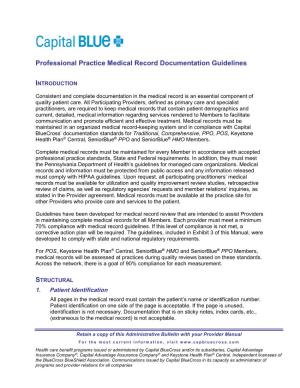 Professional Practice Medical Record Documentation Guidelines