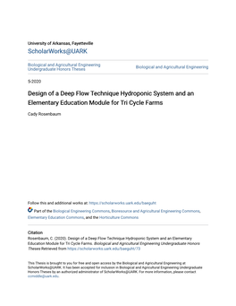 Design of a Deep Flow Technique Hydroponic System and an Elementary Education Module for Tri Cycle Farms