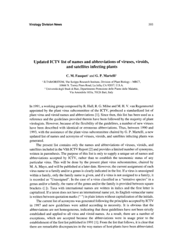 Updated ICTV List of Names and Abbreviations of Viruses, Viroids, and Satellites Infecting Plants