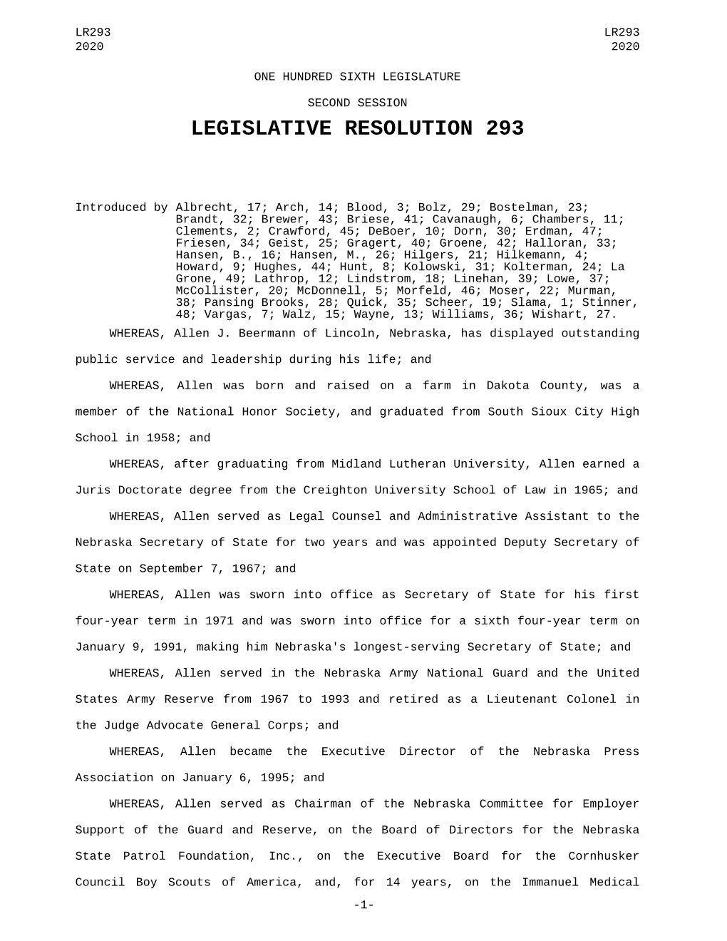 Legislative Resolution 293