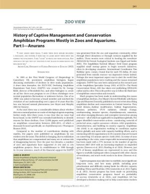 History of Captive Management and Conservation Amphibian Programs Mostly in Zoos and Aquariums