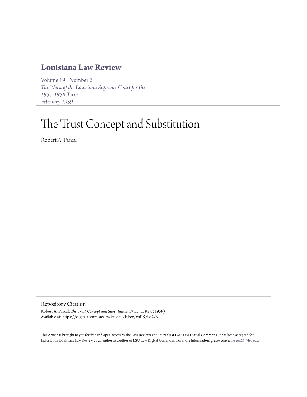 The Trust Concept and Substitution, 19 La