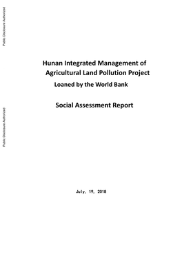 Hunan Integrated Management of Agricultural Land Pollution Project Loaned by the World Bank