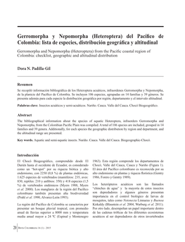Gerromorpha Y Nepomorpha (Heteroptera) Del Pacífico De