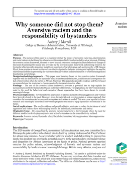 Aversive Racism and the Responsibility of Bystanders Audrey J