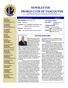 NEWSLETTER PROBUS CLUB of VANCOUVER 5846 Angus Drive, Vancouver, B.C