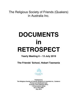 DOCUMENTS in RETROSPECT Yearly Meeting 6 – 13 July 2019