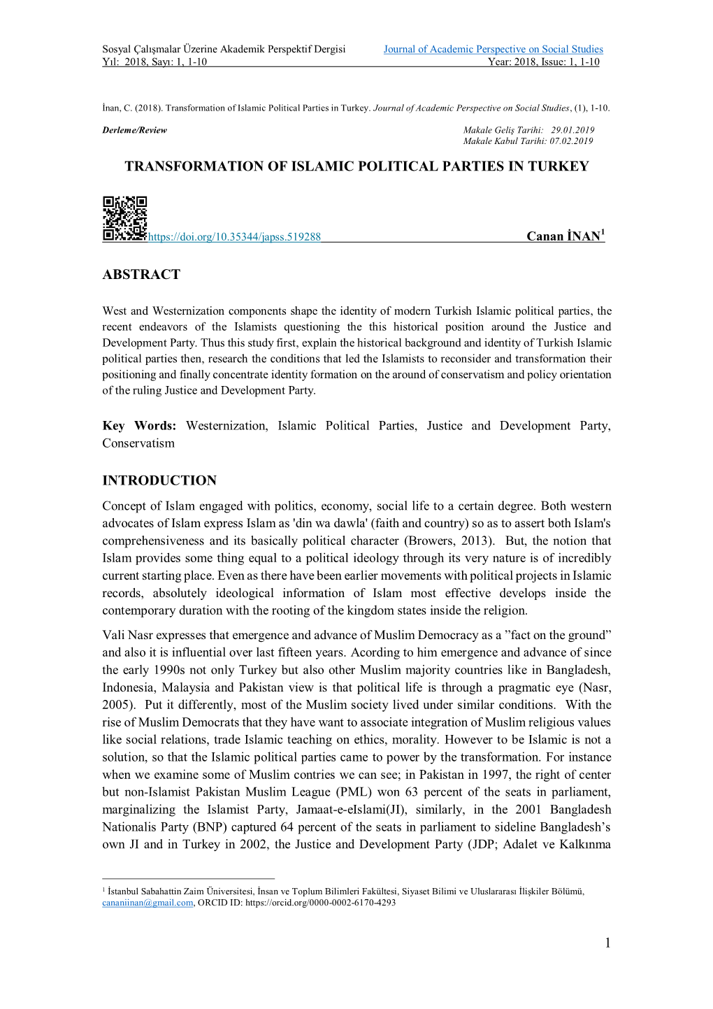 1 Transformation of Islamic Political Parties in Turkey