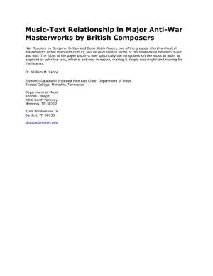 Music-Text Relationship in Major Anti-War Masterworks by British Composers