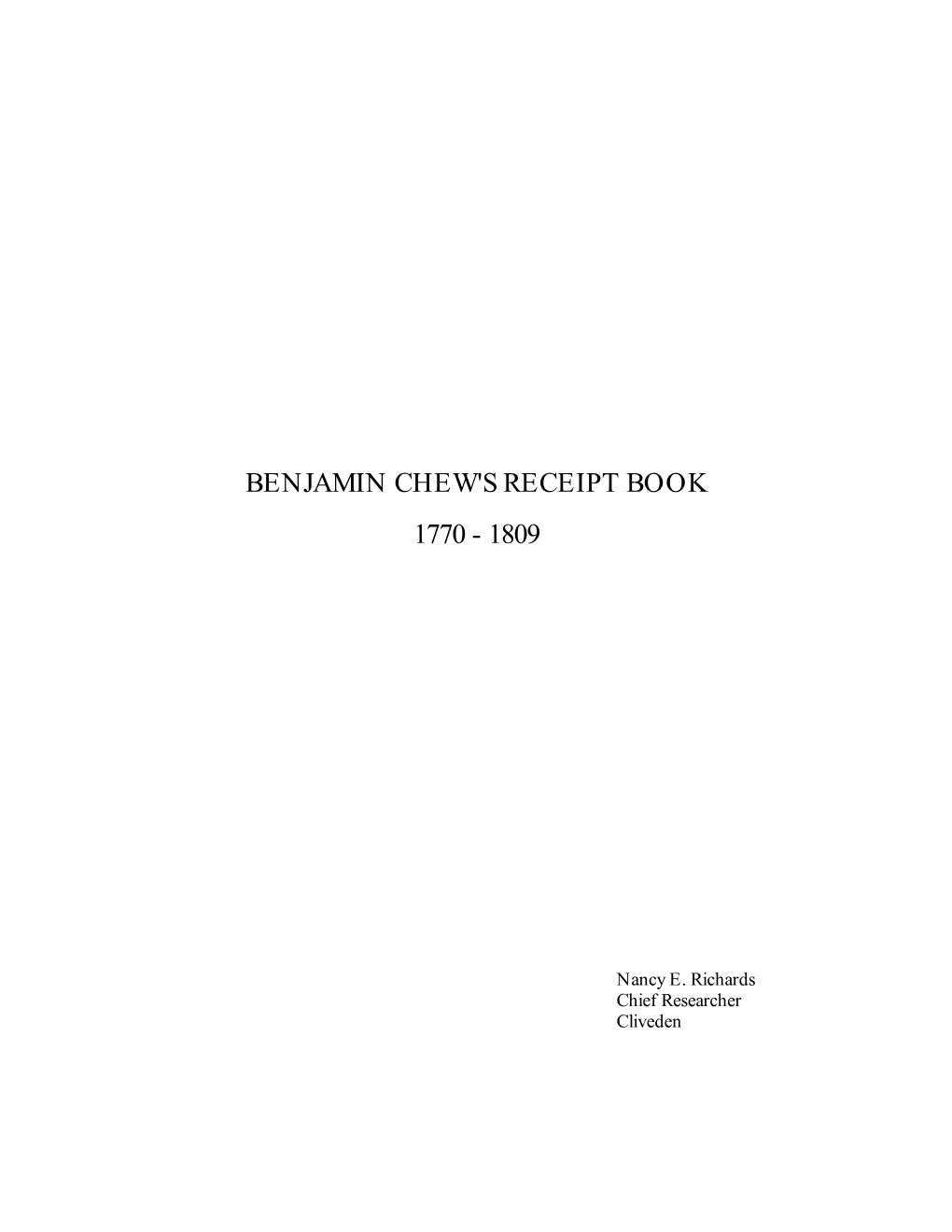 Benjamin Chew Receipt Book