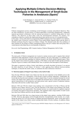 Applying Multiple-Criteria Decision-Making Techniques in the Management of Small-Scale Fisheries in Andalusia (Spain)1