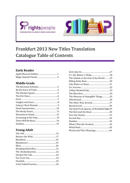 Frankfurt 2013 New Titles Translation Catalogue Table of Contents