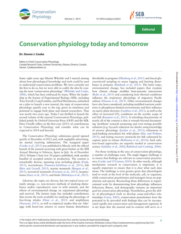 Conservation Physiology Today and Tomorrow
