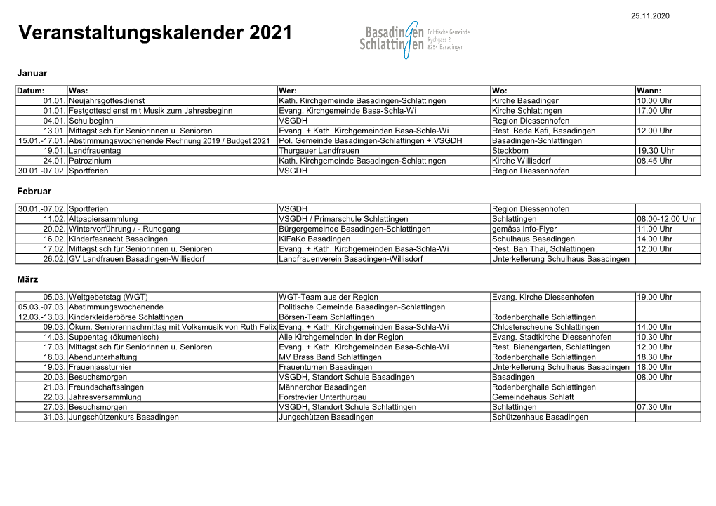 Veranstaltungskalender 2021