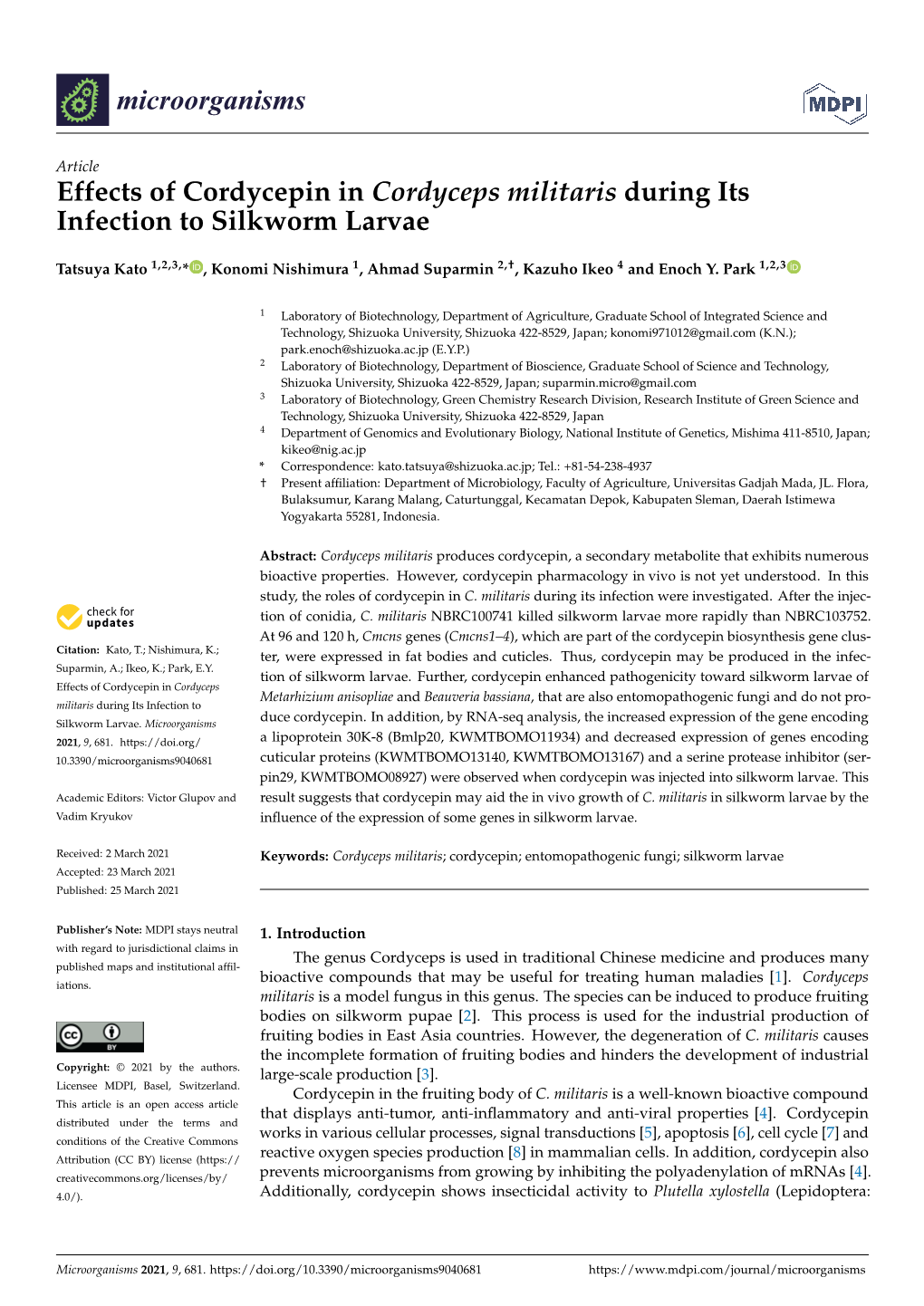 Effects of Cordycepin in Cordyceps Militaris During Its Infection to Silkworm Larvae