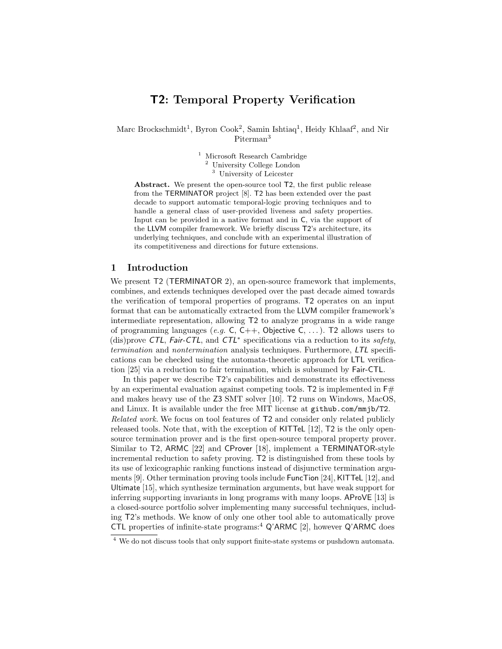 T2: Temporal Property Verification