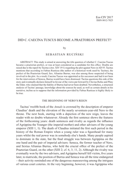 Did C. Caecina Tuscus Become a Praetorian Prefect?