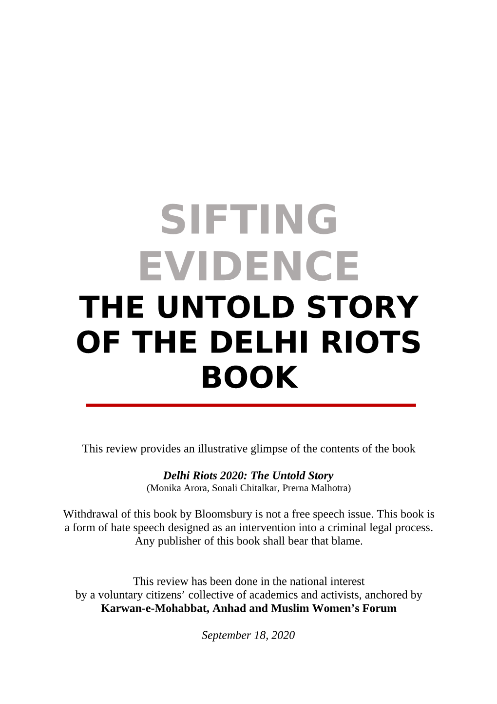 Sifting Evidence the Untold Story of the Delhi Riots Book