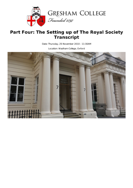 The Setting up of the Royal Society Transcript