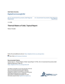 Thermal Waters of Utah, Topical Report