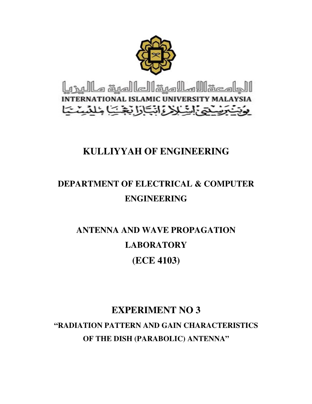 Kulliyyah of Engineering (Ece 4103) Experiment No 3