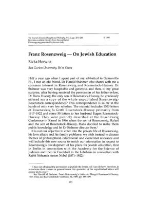 Franz Rosenzweig - on Jewish Education