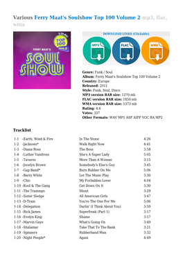 Various Ferry Maat's Soulshow Top 100 Volume 2 Mp3, Flac, Wma