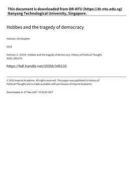 Hobbes and the Tragedy of Democracy