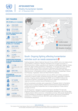 AFGHANISTAN Weekly Humanitarian Update (21 – 27 December 2020)