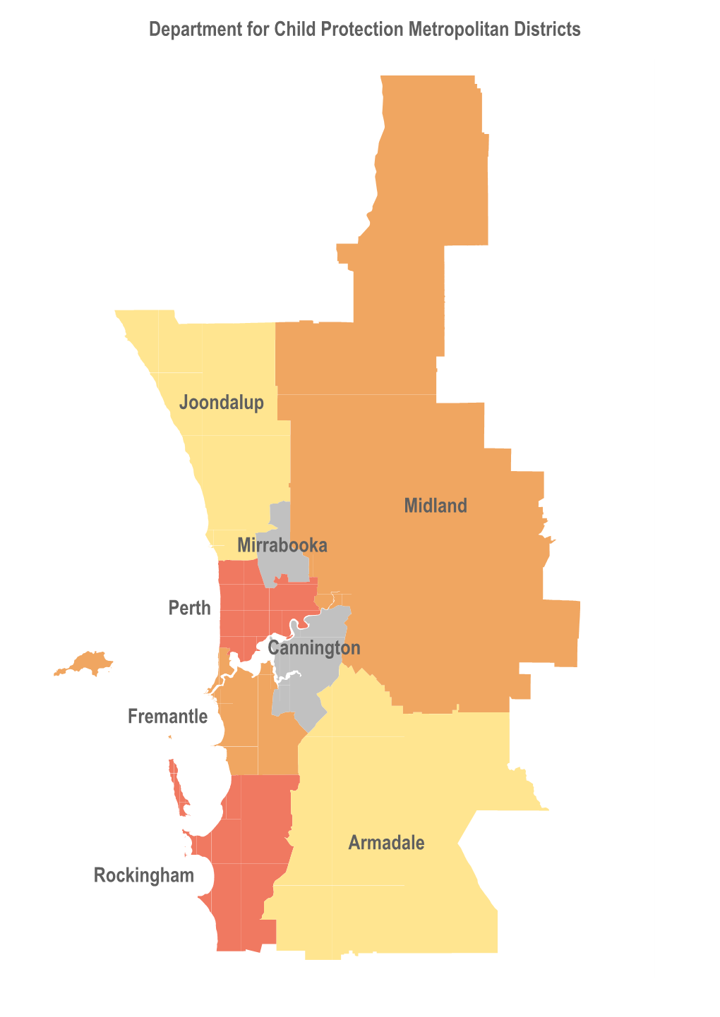 Midland Mirrabooka Cannington Armadale Rockingham Fremantle Perth Joondalup Department for Child Protection Metropolitan Distric