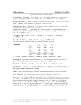 Chloroxiphite Pb3cuo2cl2(OH)2 C 2001-2005 Mineral Data Publishing, Version 1