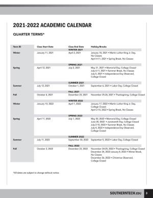 2021-2022 Academic Calendar