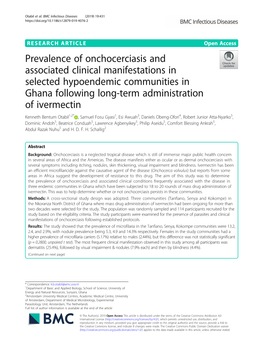 Prevalence of Onchocerciasis and Associated Clinical Manifestations in Selected Hypoendemic Communities in Ghana Following Long