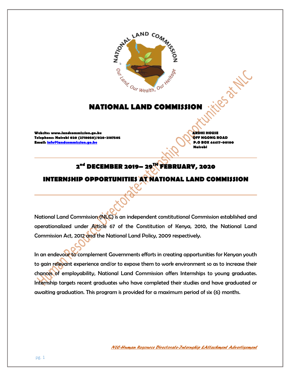 Internship Opportunities at National Land Commission