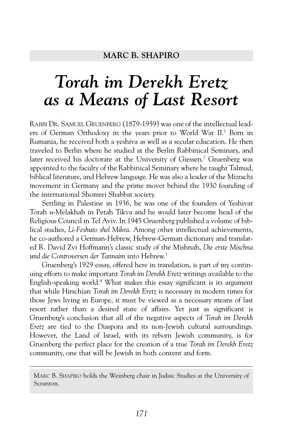 Torah Im Derekh Eretz As a Means of Last Resort