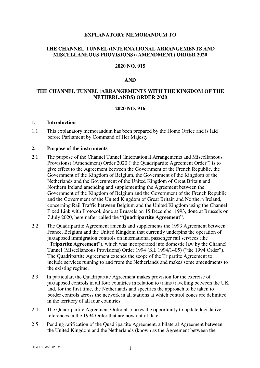 The Channel Tunnel (International Arrangements and Miscellaneous Provisions) (Amendment) Order 2020