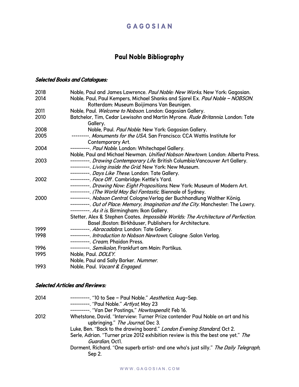 Paul Noble Bibliography