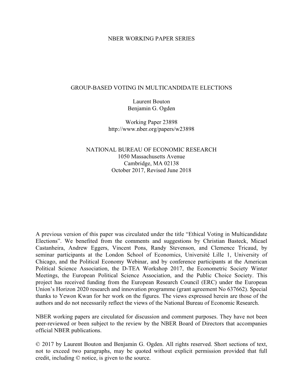 Nber Working Paper Series Group-Based Voting In