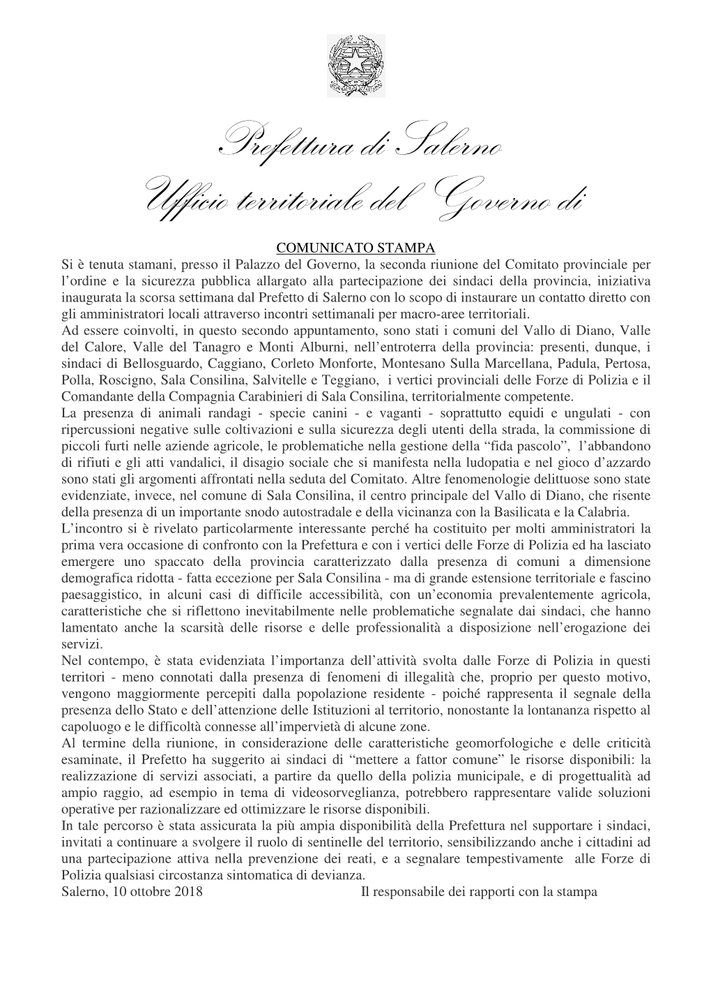 Prefettura Di Salerno Ufficio Territoriale Del Governo Di