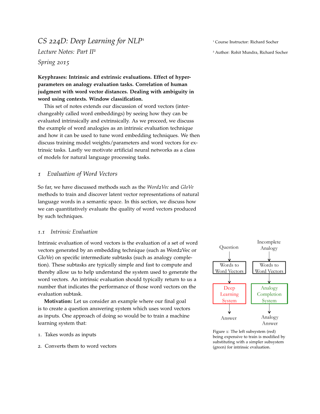 CS 224D: Deep Learning for NLP 1 Course Instructor: Richard Socher 2 Lecture Notes: Part II 2 Author: Rohit Mundra, Richard Socher Spring 2015