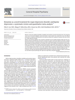 Ketamine As a Novel Treatment for Major Depressive Disorder and Bipolar Depression: a Systematic Review and Quantitative Meta-Analysis☆