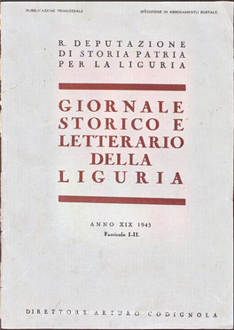 Giornale Storico E" Letterario Della Liguria