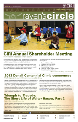 CIRI Annual Shareholder Meeting Board-Recommended Slate Wins Re-Election