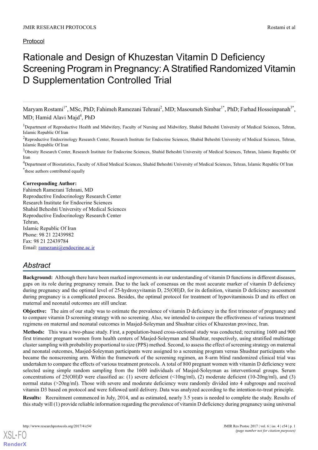 Rationale and Design of Khuzestan Vitamin D Deficiency Screening Program in Pregnancy: a Stratified Randomized Vitamin D Supplementation Controlled Trial