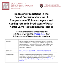 A Comparison of Echocardiogram and Cardioproteomic Predictors of Post- Aortic Valve Replacement Outcomes