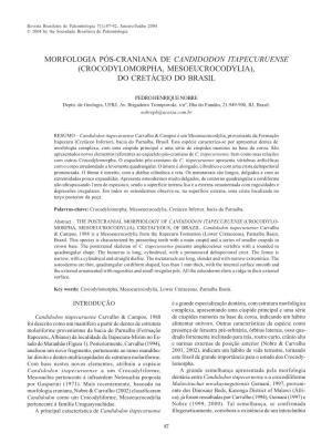 Morfologia Pós-Craniana De Candidodon Itapecuruense (Crocodylomorpha, Mesoeucrocodylia), Do Cretáceo Do Brasil