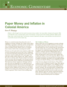 Paper Money and Inflation in Colonial America