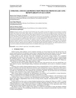 Ethanol and Sugar Production Process from Sugar Cane: Renewability Evaluation