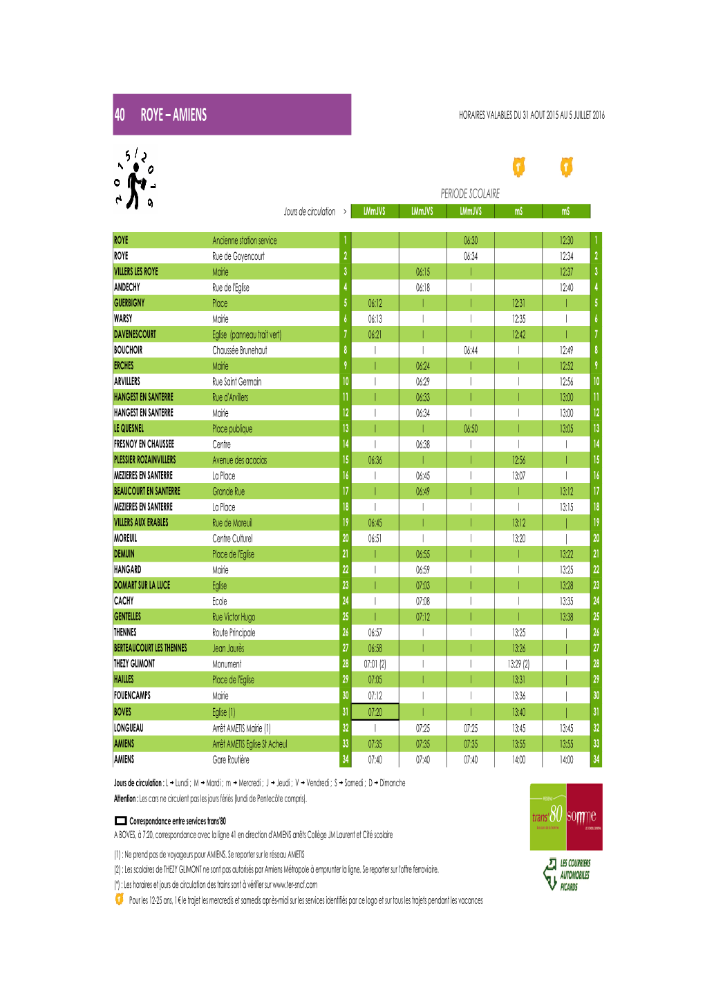 Amiens Horaires Valables Du 31 Aout 2015 Au 5 Juillet 2016